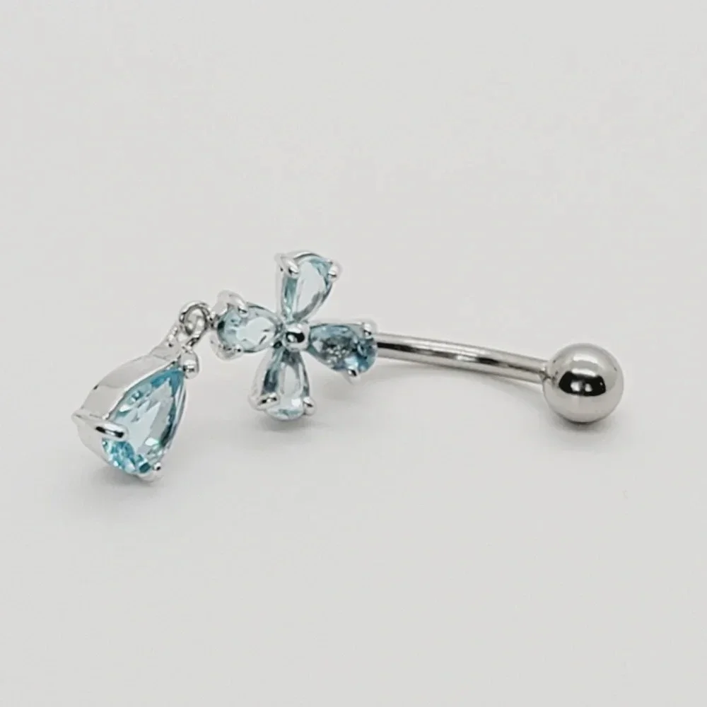 NWOT Sterling SIlver Blue CZ Belly Button Ring